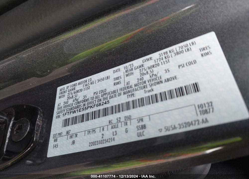 2023 FORD F150 VIN: 1FTFW1E55PKF68245