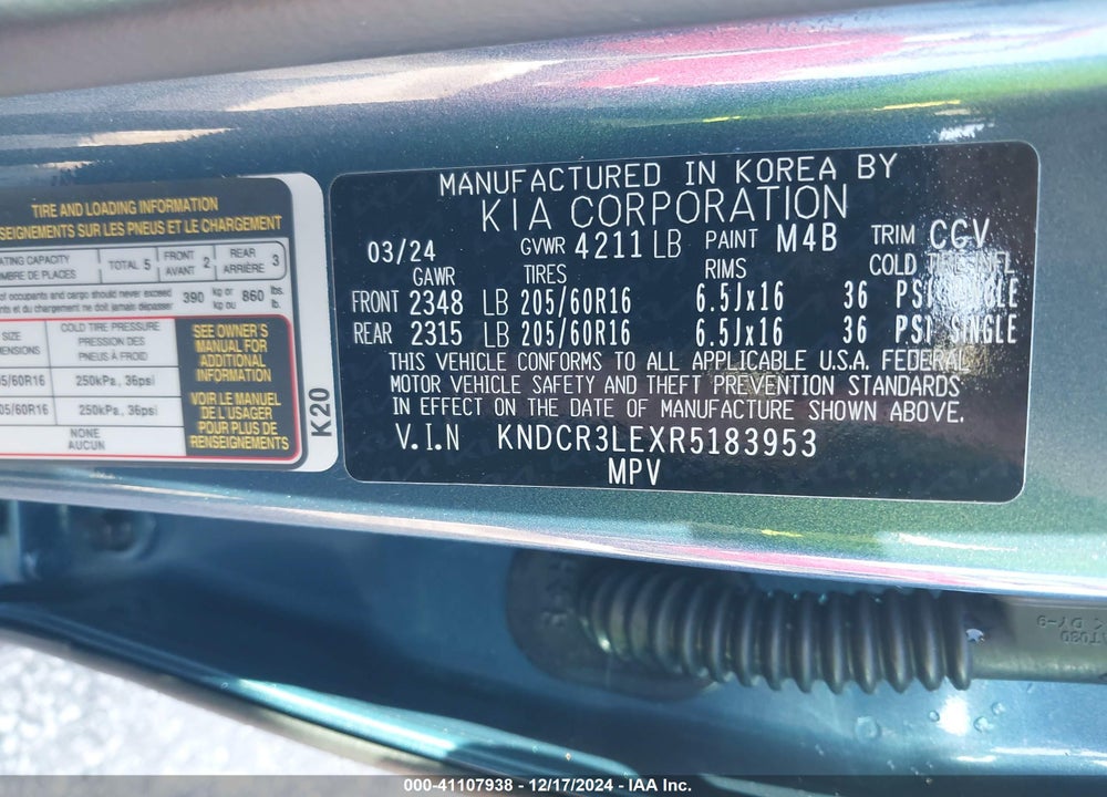 2024 KIA NIRO EX VIN: KNDCR3LEXR5183953