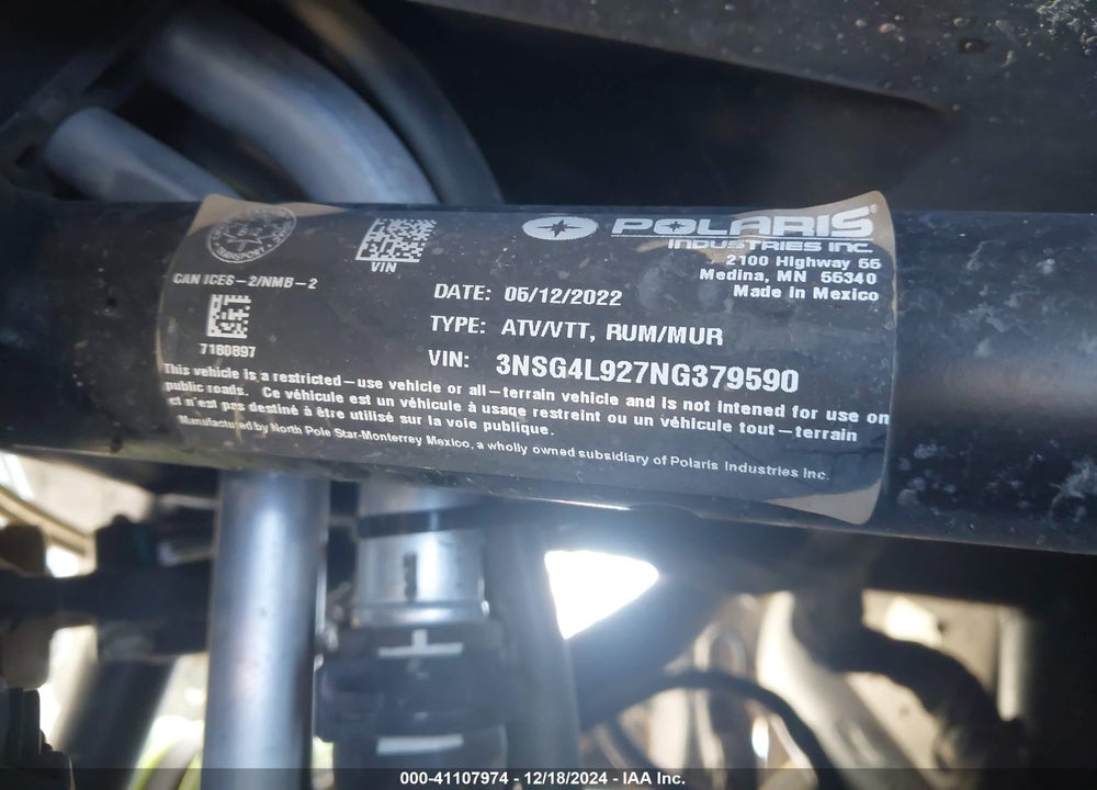2022 POLARIS RZR TURBO R 4 ULTIMATE VIN: 3NSG4L927NG379590