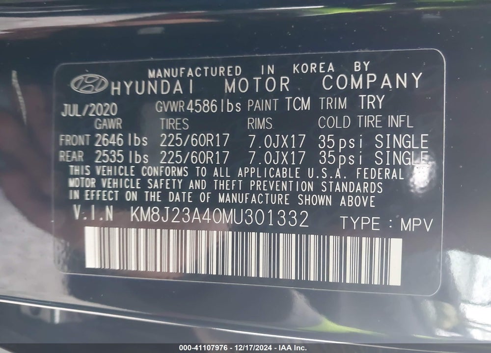 2021 HYUNDAI TUCSON VIN: KM8J23A40MU301332