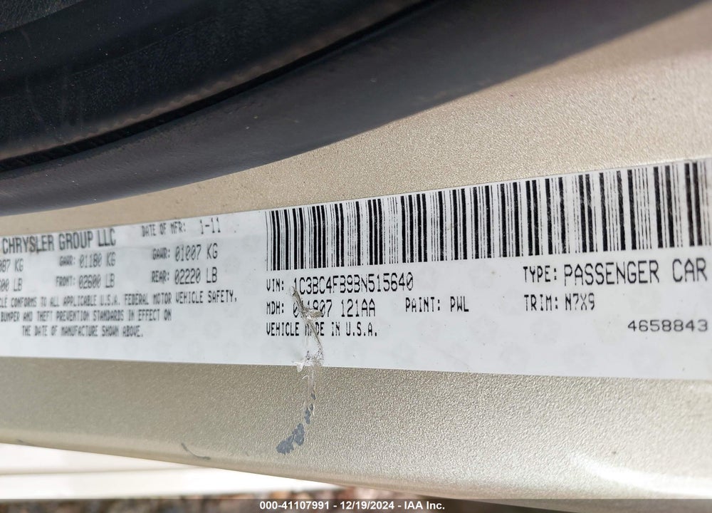 2011 CHRYSLER 200 VIN: 1C3BC4FB9BN515640