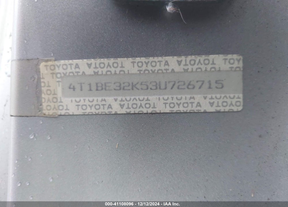 2003 TOYOTA CAMRY LE VIN: 4T1BE32K53U726715