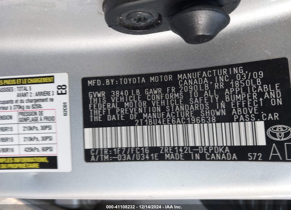 2010 TOYOTA COROLLA LE VIN: 2T1BU4EE6AC196638
