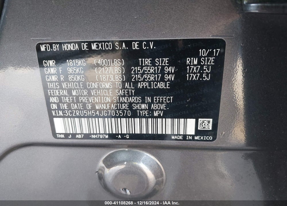2018 HONDA HR-V EX VIN: 3CZRU5H54JG703570