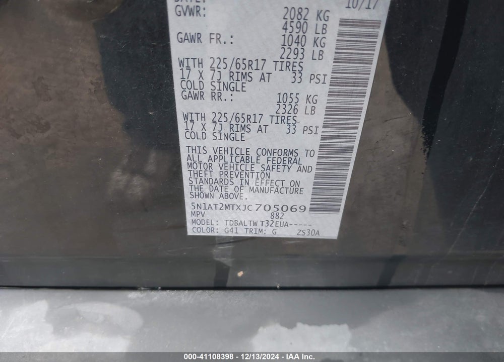 2018 NISSAN ROGUE SV VIN: 5N1AT2MTXJC705069