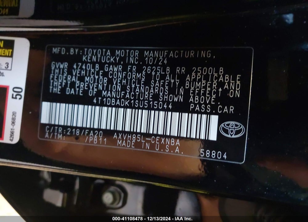 2025 TOYOTA CAMRY VIN: 4T1DBADK1SU515044