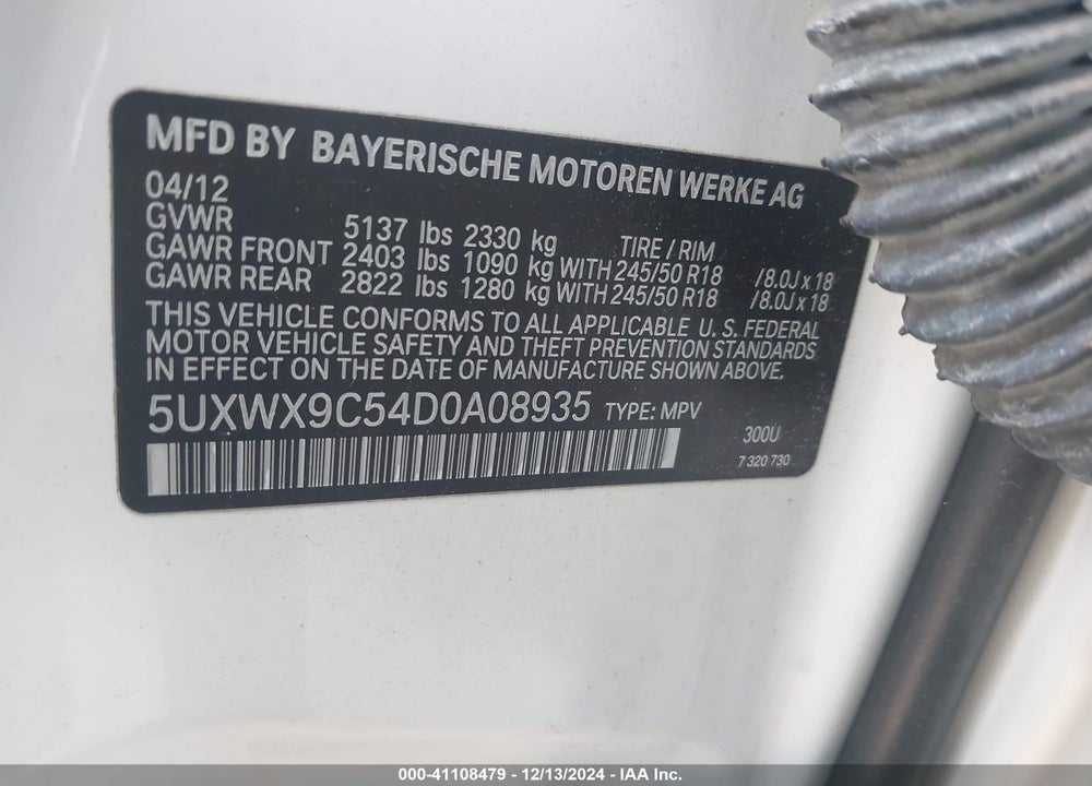 2013 BMW X3 XDRIVE28I VIN: 5UXWX9C54D0A08935