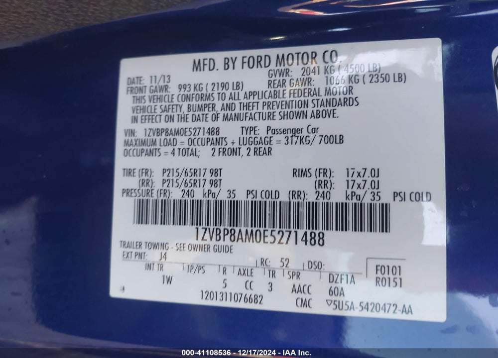2014 FORD MUSTANG VIN: 1ZVBP8AM0E5271488