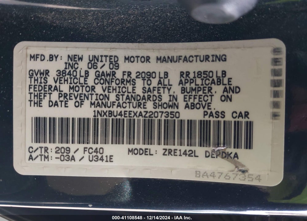 2010 TOYOTA COROLLA LE VIN: 1NXBU4EEXAZ207350