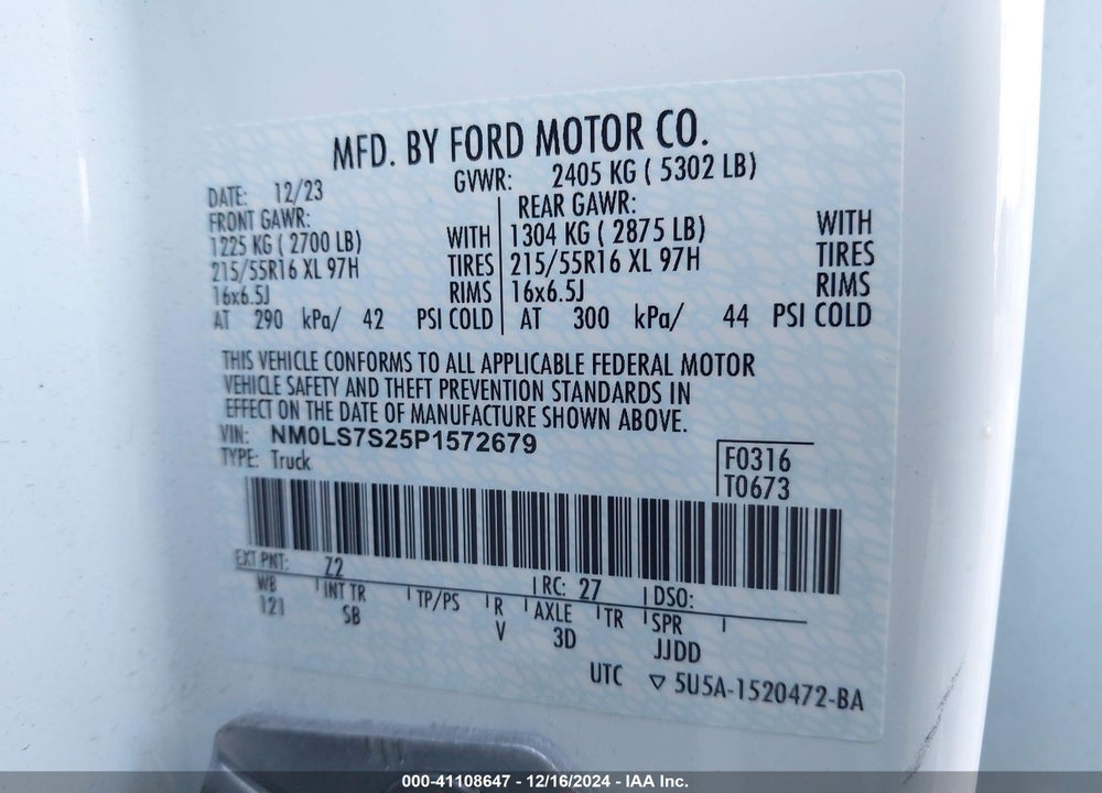 2023 FORD TRANSIT CONNECT XL CARGO VAN VIN: NM0LS7S25P1572679
