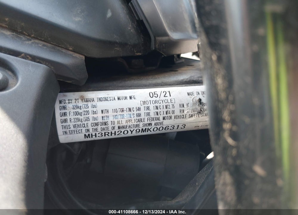 2021 YAMAHA MT-03 VIN: MH3RH20Y9MK006313