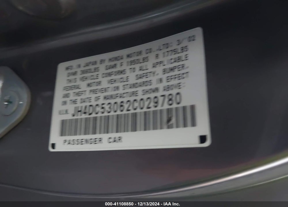 2002 ACURA RSX TYPE-S VIN: JH4DC53062C029780