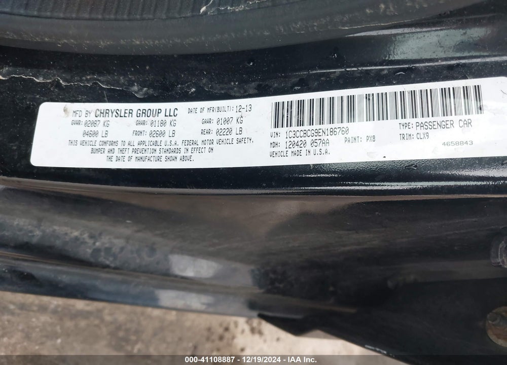 2014 CHRYSLER 200 LIMITED VIN: 1C3CCBCG9EN186760