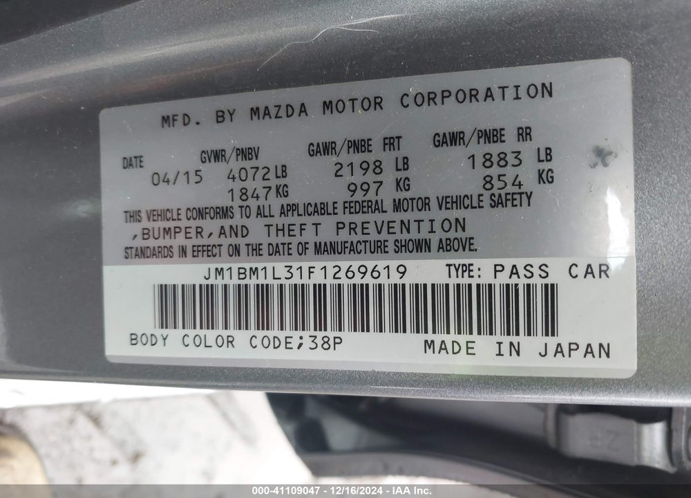 2015 MAZDA 3 S TOURING VIN: JM1BM1L31F1269619