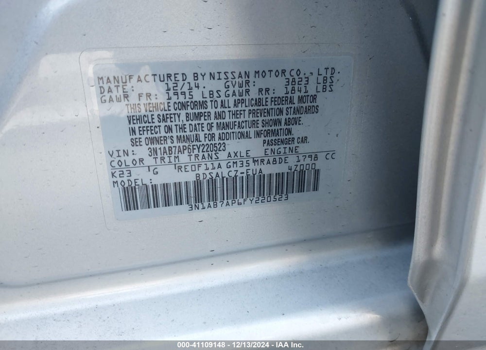 2015 NISSAN SENTRA FE+ S/S/SL/SR/SV VIN: 3N1AB7AP6FY220523