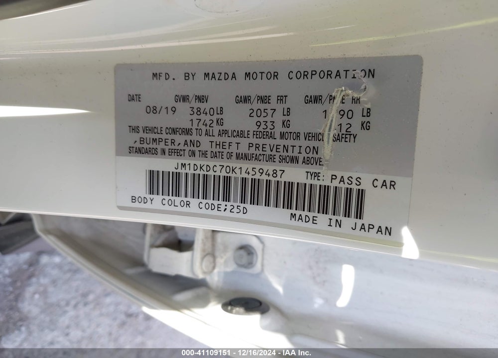 2019 MAZDA CX-3 TOURING VIN: JM1DKDC70K1459487