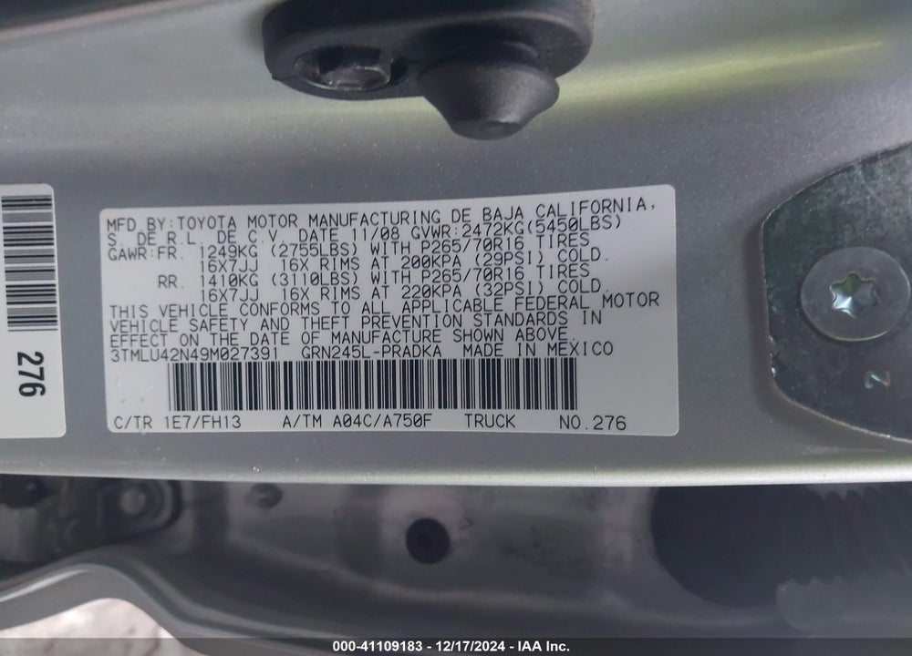 2009 TOYOTA TACOMA DOUBLE CAB VIN: 3TMLU42N49M027391