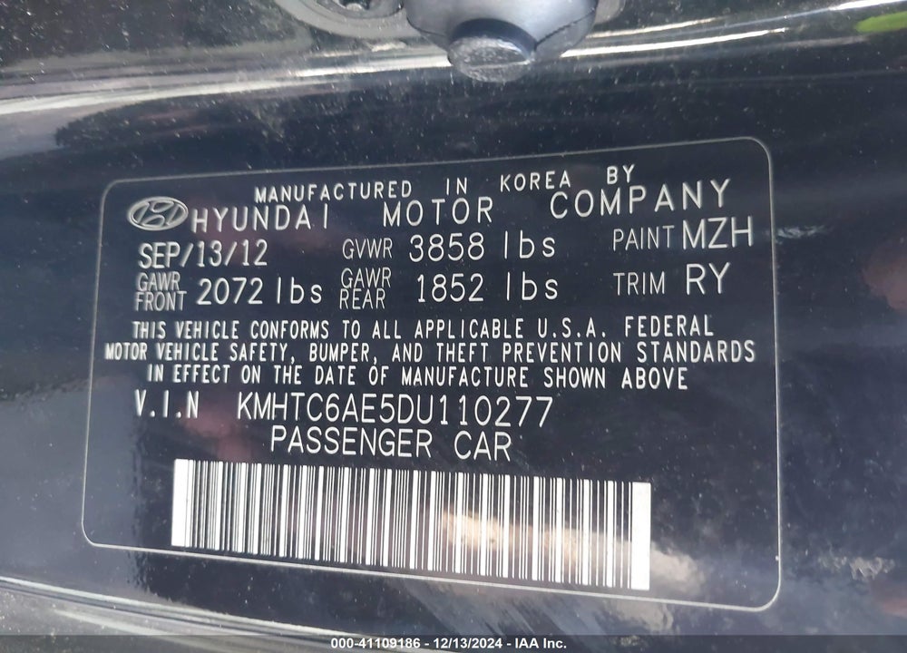 2013 HYUNDAI VELOSTER TURBO W/BLUE VIN: KMHTC6AE5DU110277