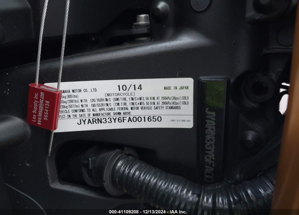2015 YAMAHA FZ09 C VIN: JYARN33Y6FA001650