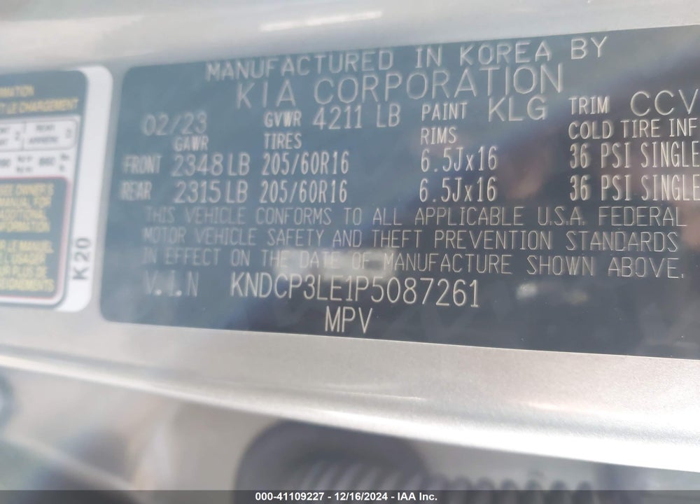 2023 KIA NIRO LX VIN: KNDCP3LE1P5087261