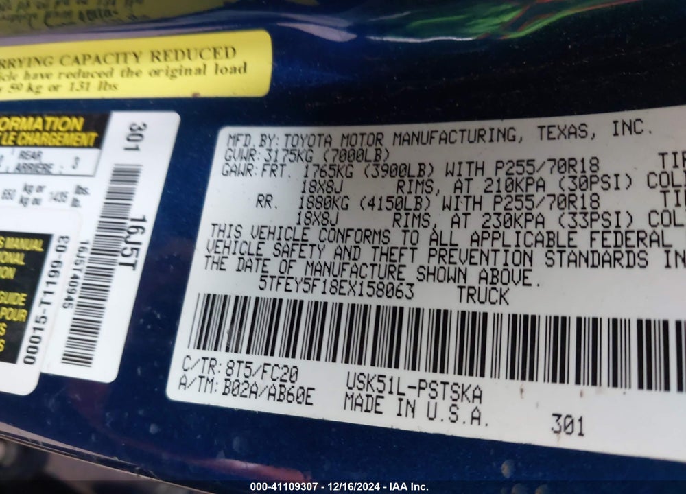 2014 TOYOTA TUNDRA SR5 5.7L V8 VIN: 5TFEY5F18EX158063