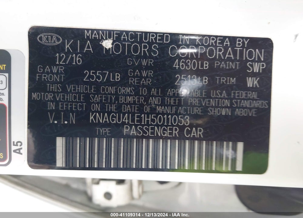 2017 KIA OPTIMA HYBRID EX VIN: KNAGU4LE1H5011053