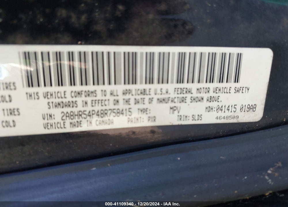 2008 CHRYSLER TOWN & COUNTRY TOURING VIN: 2A8HR54P48R758415