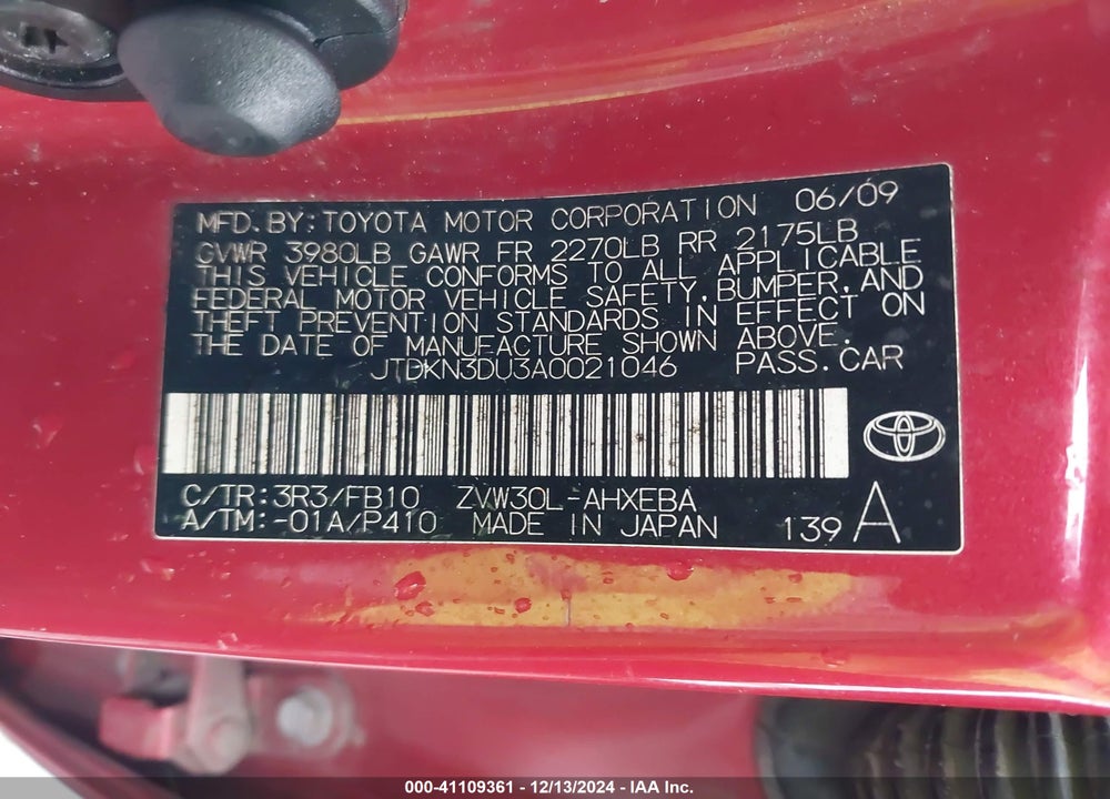 2010 TOYOTA PRIUS II VIN: JTDKN3DU3A0021046
