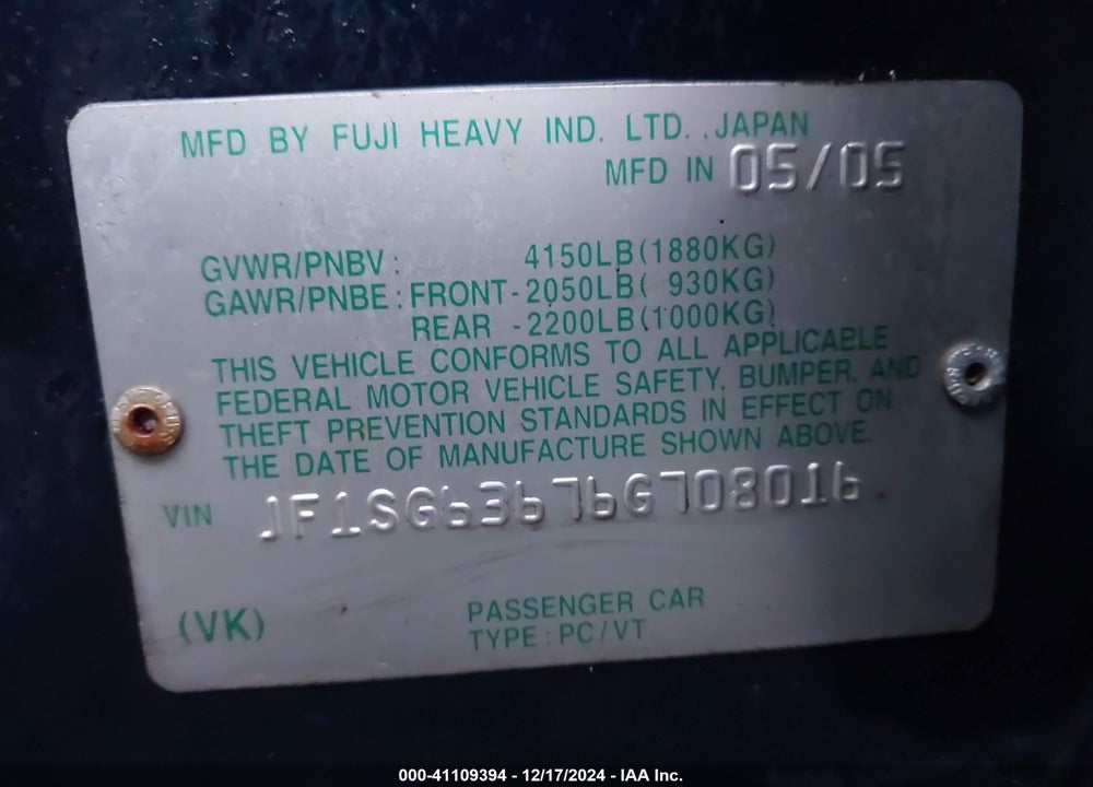 2006 SUBARU FORESTER 2.5X VIN: JF1SG63676G708016