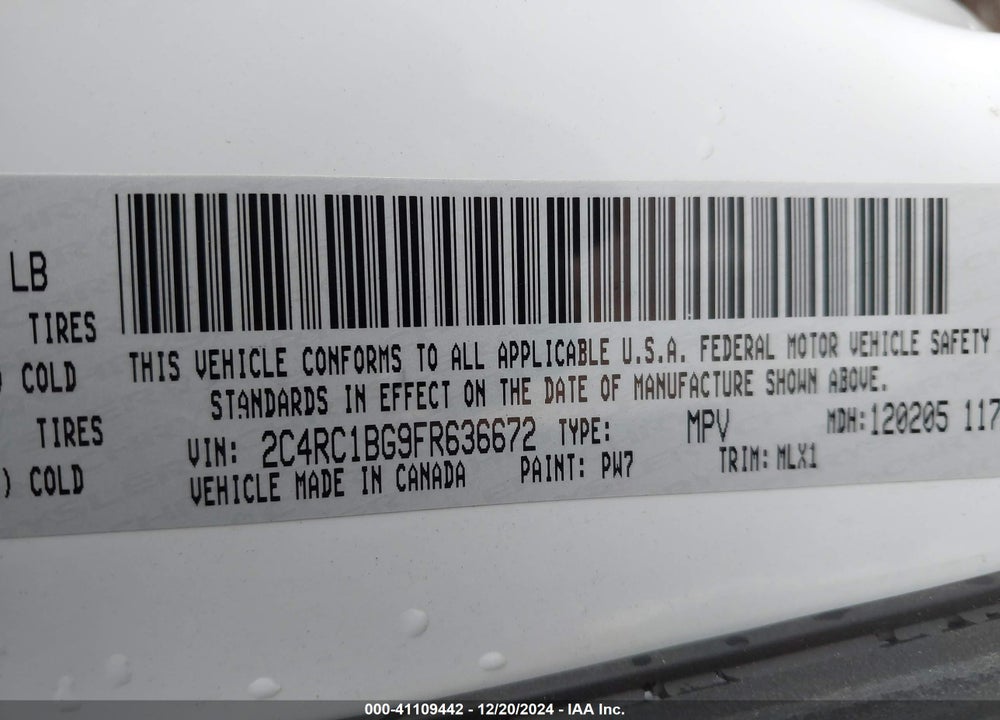 2015 CHRYSLER TOWN & COUNTRY TOURING VIN: 2C4RC1BG9FR636672