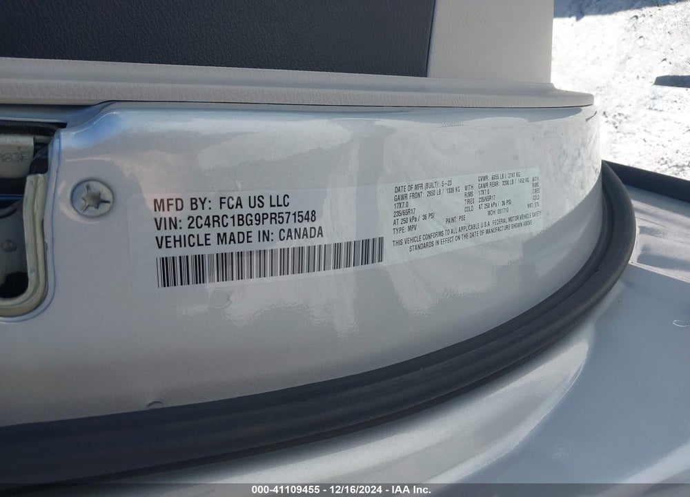2023 CHRYSLER PACIFICA TOURING L VIN: 2C4RC1BG9PR571548