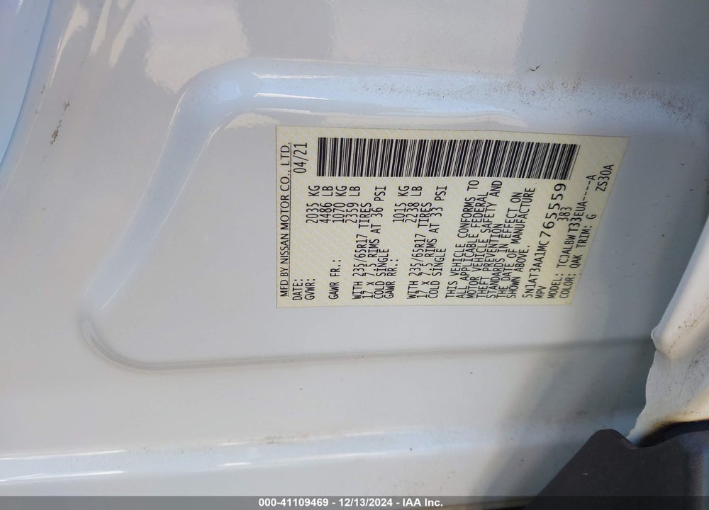 2021 NISSAN ROGUE S FWD VIN: 5N1AT3AA1MC765559