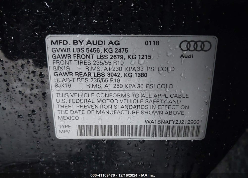 2018 AUDI Q5 2.0T PREMIUM/2.0T TECH PREMIUM VIN: WA1BNAFY2J2129001