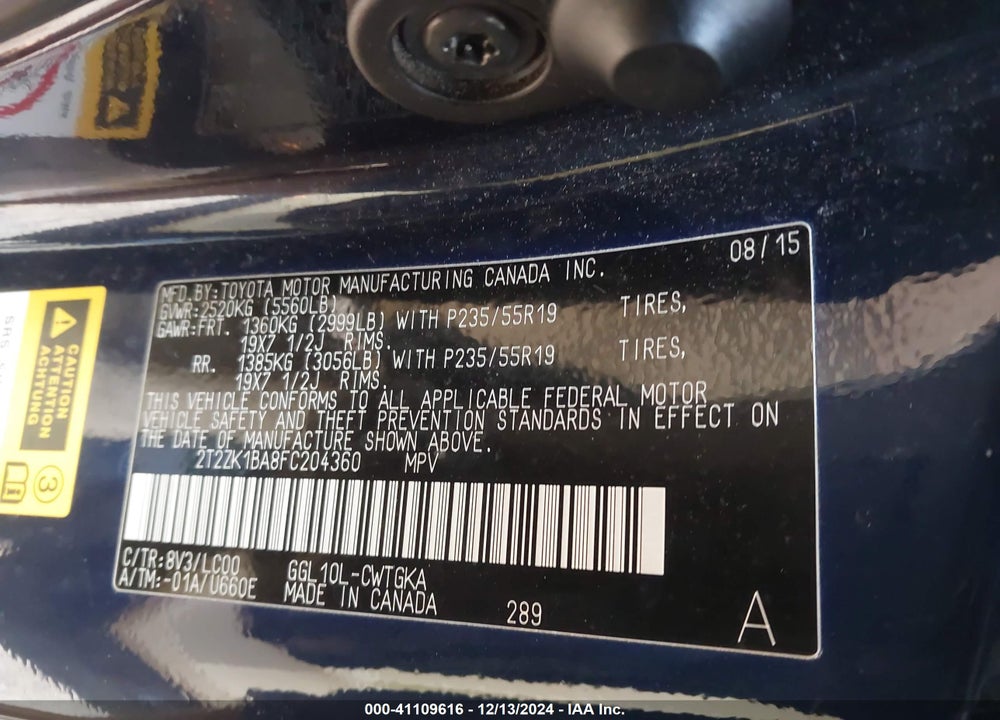 2015 LEXUS RX 350 VIN: 2T2ZK1BA8FC204360