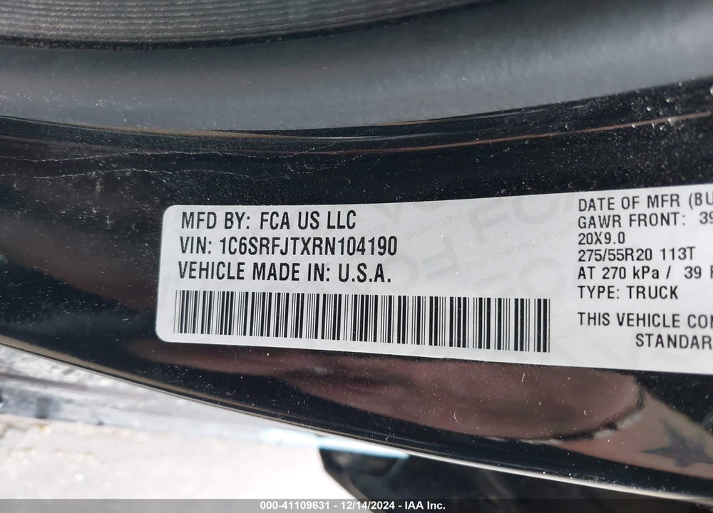 2024 RAM 1500 VIN: 1C6SRFJTXRN104190