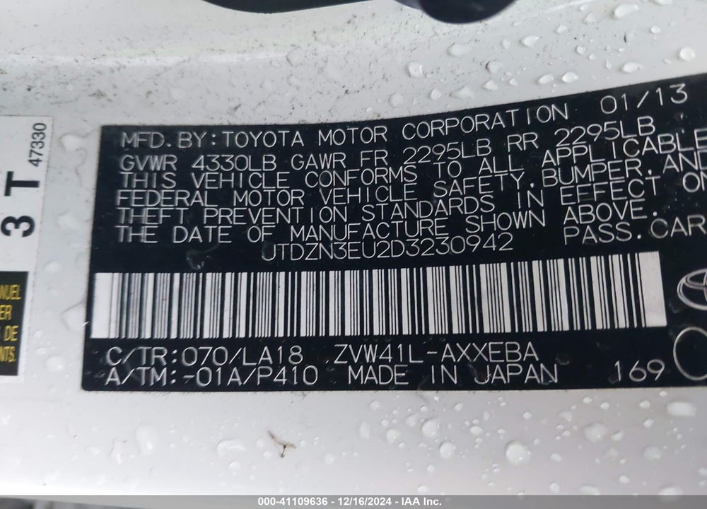 2013 TOYOTA PRIUS V FIVE VIN: JTDZN3EU2D3230942
