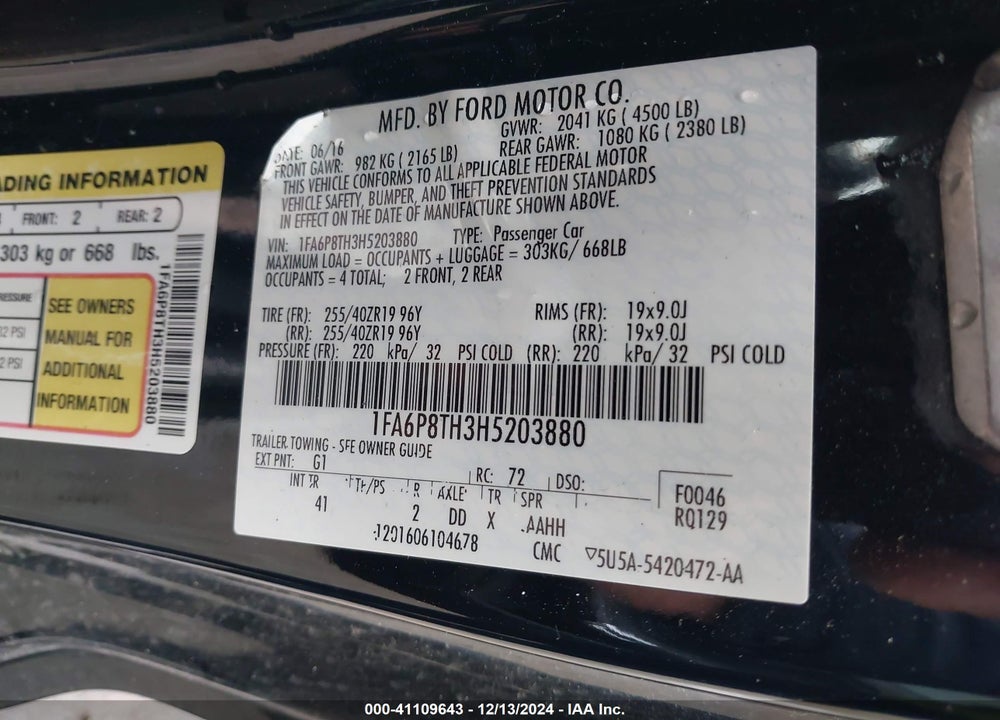 2017 FORD MUSTANG ECOBOOST VIN: 1FA6P8TH3H5203880