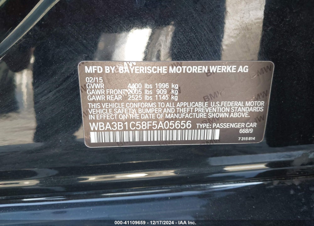 2015 BMW 320I VIN: WBA3B1C58F5A05656