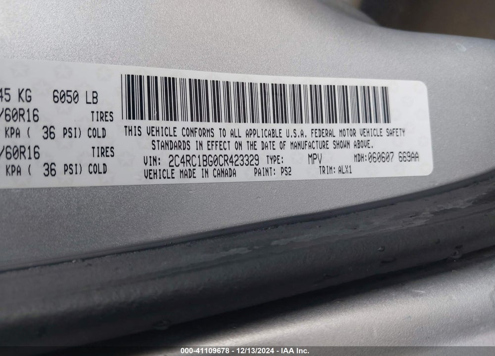 2012 CHRYSLER TOWN & COUNTRY VIN: 2C4RC1BG0CR423329