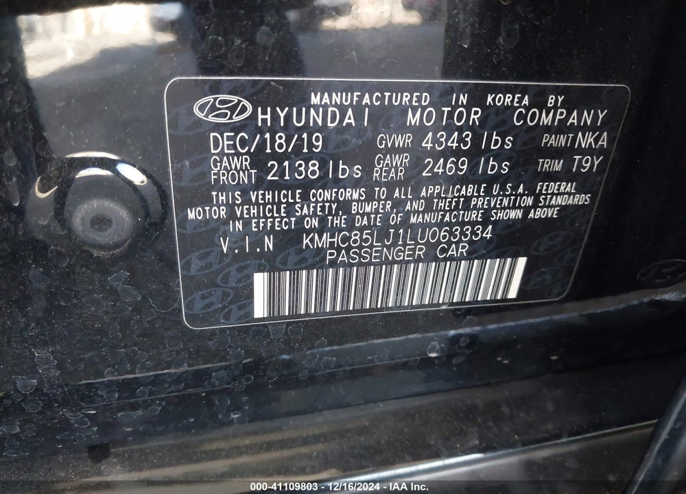 2020 HYUNDAI IONIQ ELECTRIC VIN: KMHC85LJ1LU063334