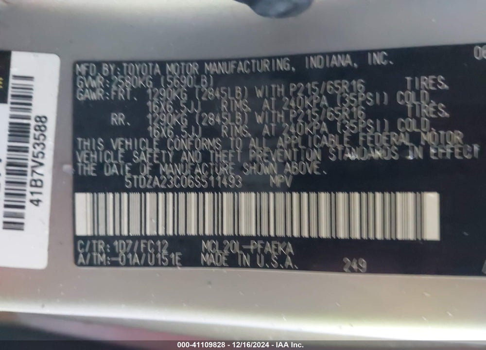 2006 TOYOTA SIENNA LE VIN: 5TDZA23C06S511493