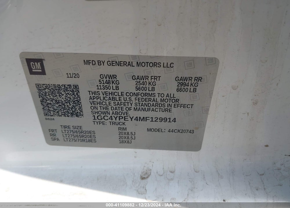 2021 CHEVROLET SILVERADO 2500HD 4WD STANDARD BED LTZ VIN: 1GC4YPEY4MF129914