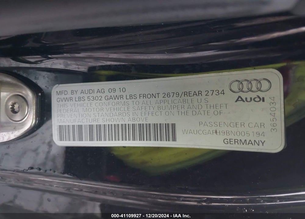 2011 AUDI S5 3.0 PREMIUM PLUS VIN: WAUCGAFH9BN005194