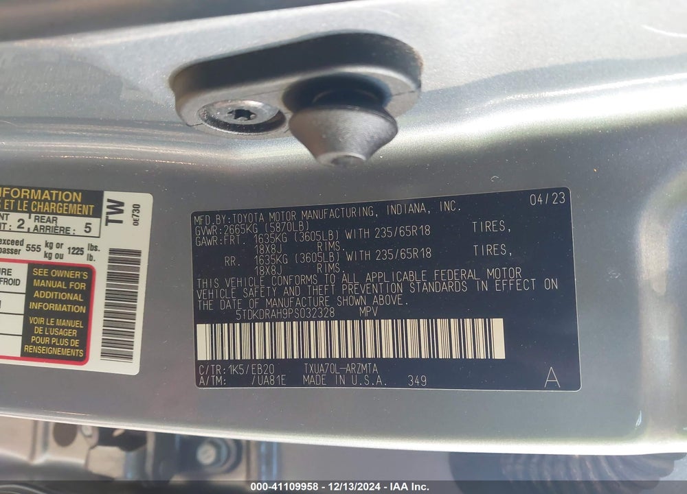 2023 TOYOTA HIGHLANDER XLE VIN: 5TDKDRAH9PS032328