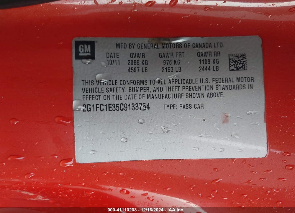 2012 CHEVROLET CAMARO 2LT VIN: 2G1FC1E35C9133754