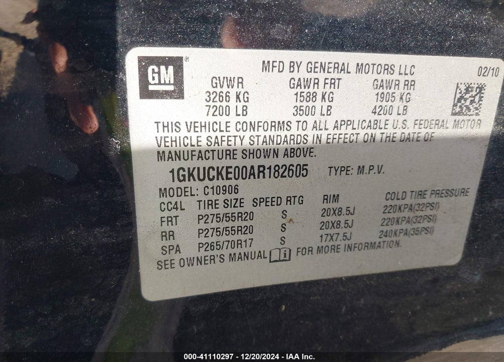 2010 GMC YUKON XL 1500 SLT VIN: 1GKUCKE00AR182605