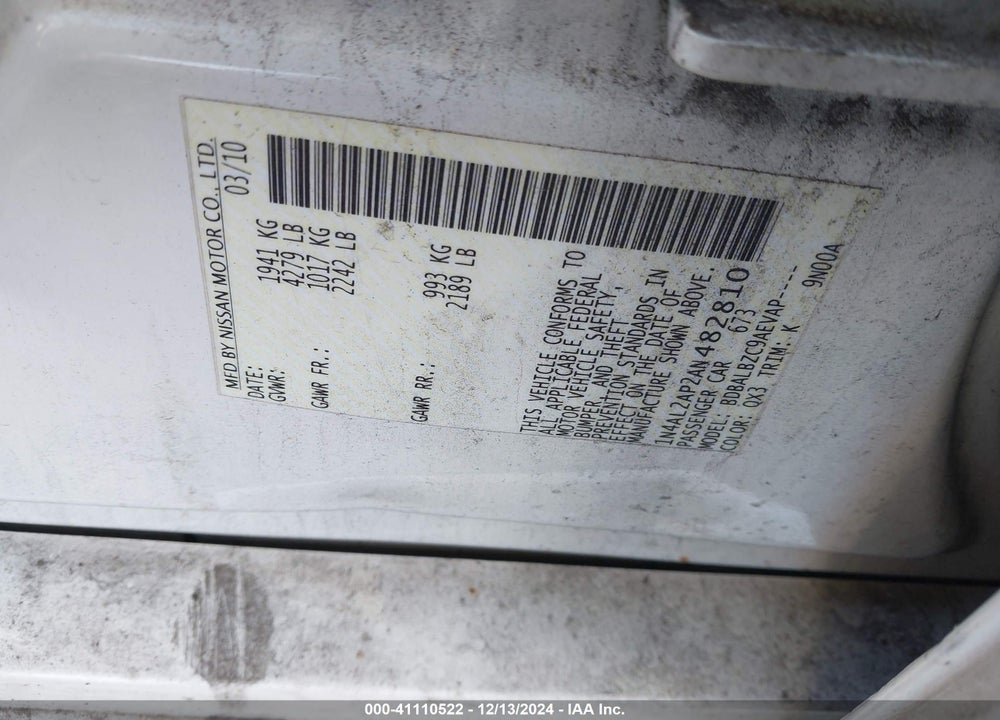 2010 NISSAN ALTIMA 2.5 S VIN: 1N4AL2AP2AN482810