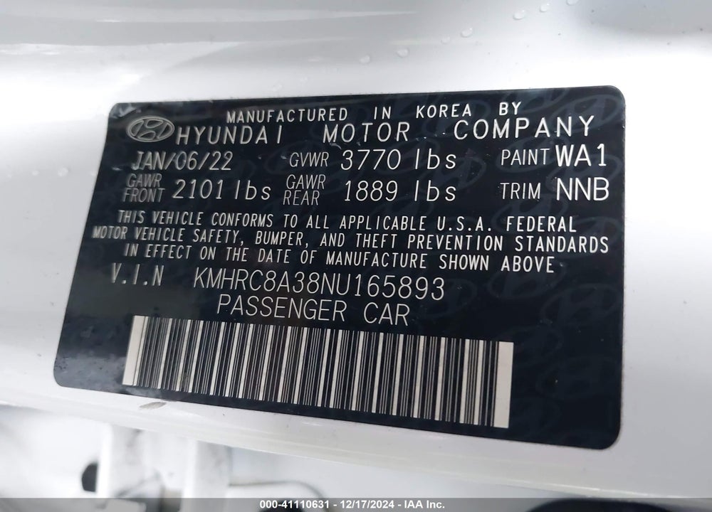 2022 HYUNDAI VENUE LIMITED VIN: KMHRC8A38NU165893