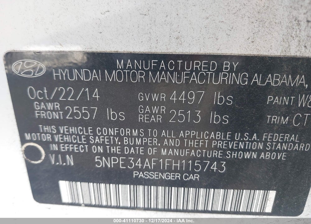 2015 HYUNDAI SONATA SPORT VIN: 5NPE34AF1FH115743