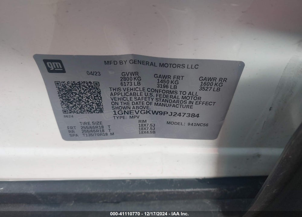 2023 CHEVROLET TRAVERSE AWD LT CLOTH VIN: 1GNEVGKW9PJ247384